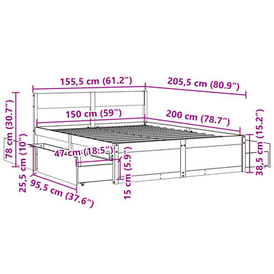 vidaXL Cadru de pat fără saltea, maro ceruit 150x200 cm lemn masiv pin