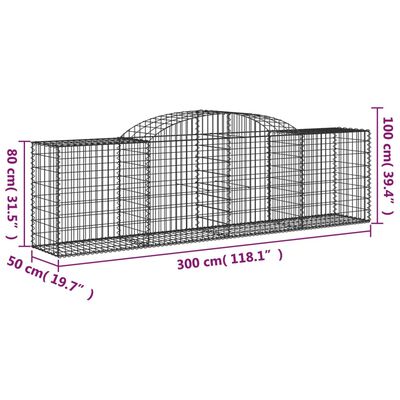 vidaXL Coșuri gabion arcuite 10 buc, 300x50x80/100 cm, fier galvanizat