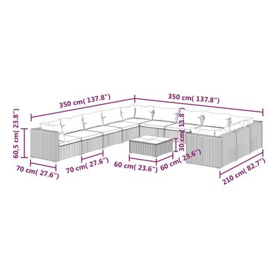 vidaXL Set mobilier de grădină cu perne, 12 piese, gri, poliratan