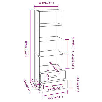 vidaXL Dulap înalt „HAMAR” maro miere 60x35x180 cm, lemn masiv de pin