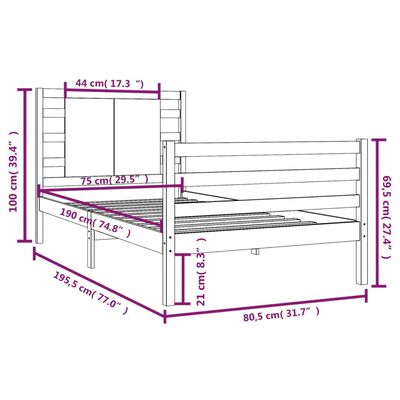 vidaXL Cadru de pat mic single, 75x190 cm, lemn masiv de pin