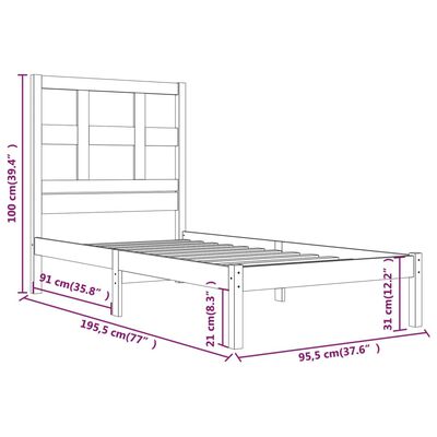 vidaXL Cadru de pat single, negru, 90x190 cm, lemn masiv de pin