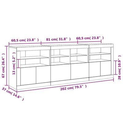 vidaXL Dulap cu lumini LED, alb, 202x37x67 cm