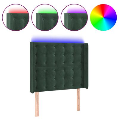 vidaXL Tăblie de pat cu LED, verde închis, 103x16x118/128 cm, catifea