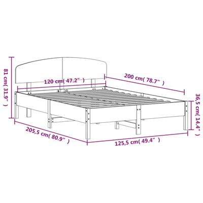 vidaXL Cadru de pat fără saltea, alb, 120x200 cm, lemn masiv pin