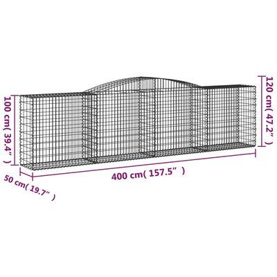 vidaXL Coșuri gabion arcuite 6 buc, 400x50x100/120 cm fier galvanizat