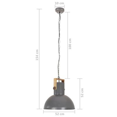 vidaXL Lampă suspendată industrială 25 W gri, 52 cm, mango E27, rotund