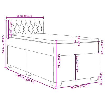 vidaXL Pat box spring cu saltea, gri deschis, 90x200 cm, catifea