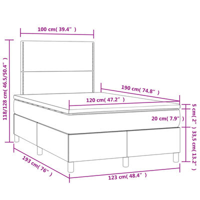 vidaXL Pat cu arcuri, saltea și LED, crem, 120x190 cm, textil