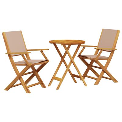 vidaXL Set mobilier bistro, 3 piese, textil taupe/lemn masiv