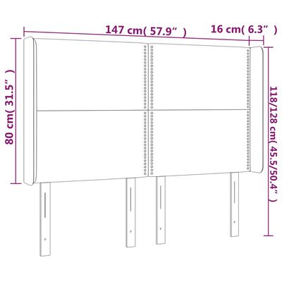 vidaXL Tăblie de pat cu LED, albastru, 147x16x118/128 cm, textil