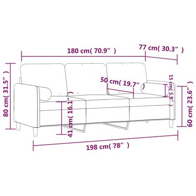 vidaXL Canapea cu 3 locuri cu pernuțe, roz, 180 cm, catifea