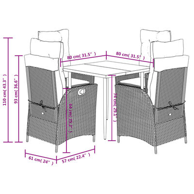 vidaXL Set mobilier de grădină cu perne, 5 piese, negru, poliratan