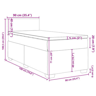 vidaXL Pat box spring cu saltea, albastru închis, 90x190 cm, catifea