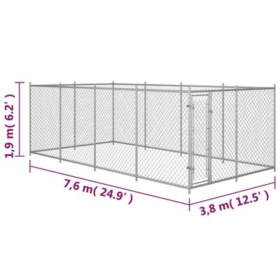 vidaXL Padoc pentru câini de exterior, 7,6 x 3,8 x 1,9 m