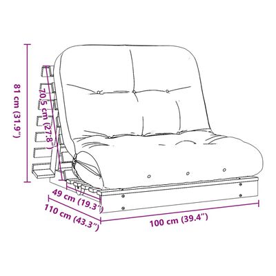 vidaXL Canapea futon cu saltea, 100x206x11 cm, lemn de pin tratat