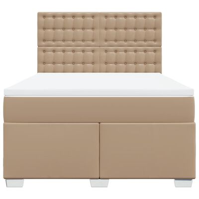 vidaXL Pat box spring cu saltea, cappuccino, 140x200cm piele ecologică