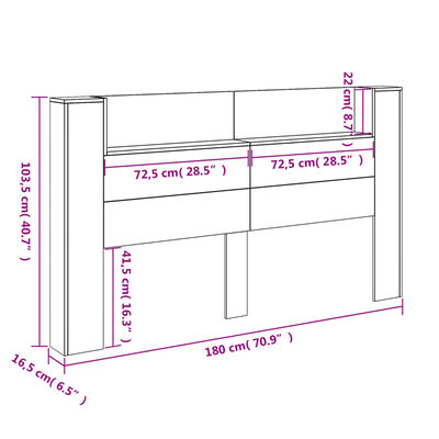 vidaXL Tăblie de pat cu dulap și LED, stejar fumuriu, 180x16,5x103,5cm