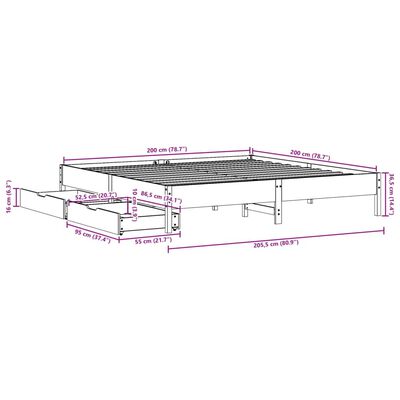 vidaXL Cadru de pat fără saltea, maro ceruit 200x200 cm lemn masiv pin