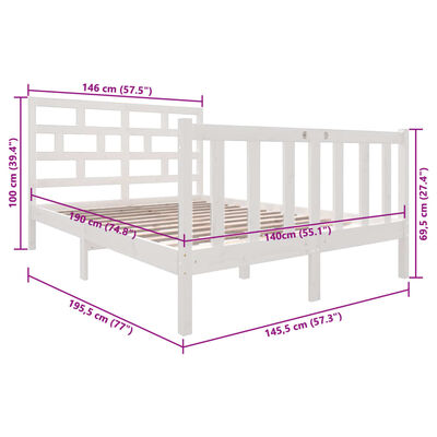 vidaXL Cadru de pat, alb, 140x190 cm, lemn masiv de pin