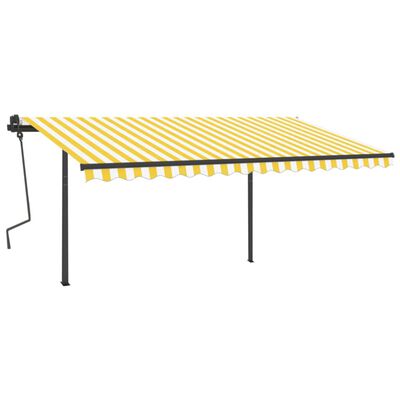 vidaXL Copertină retractabilă manual, cu stâlpi, galben și alb, 4x3 m