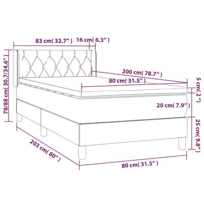 vidaXL Pat continental cu saltea, gri deschis, 80x200 cm, catifea