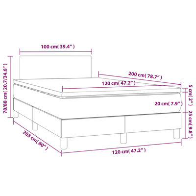 vidaXL Pat box spring cu saltea, gri deschis, 120x200 cm, textil