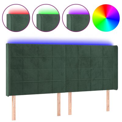 vidaXL Tăblie de pat cu LED, verde închis, 203x16x118/128 cm, catifea