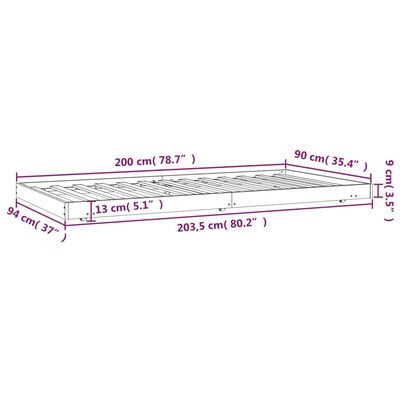 vidaXL Cadru de pat, alb, 90x200 cm, lemn masiv de pin