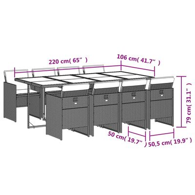 vidaXL Set mobilier de grădină cu perne, 9 piese, negru, poliratan