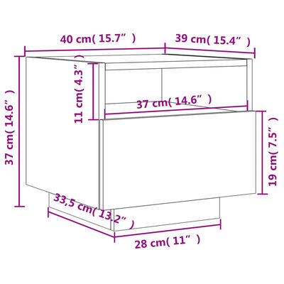 vidaXL Noptieră cu lumini LED, stejar maro, 40x39x37 cm