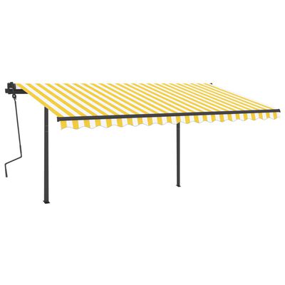 vidaXL Copertină retractabilă manual cu LED, galben și alb, 5x3,5 m