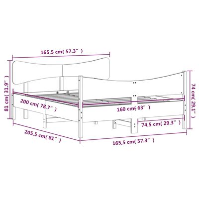 vidaXL Cadru de pat fără saltea, alb, 160x200 cm, lemn masiv pin