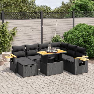 vidaXL Set mobilier de grădină cu perne, 8 piese, negru, poliratan