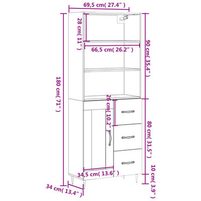 vidaXL Dulap înalt, stejar maro, 69,5x34x180 cm, lemn compozit