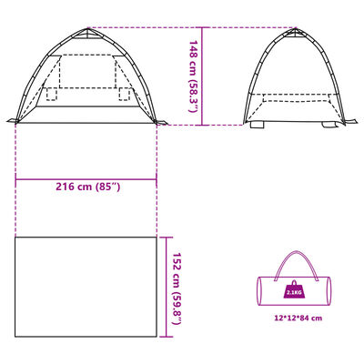 vidaXL Cort camping 2 persoane verde marin impermeabil setare rapidă