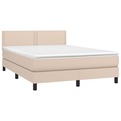 vidaXL Pat box spring cu saltea, cappuccino, 140x200cm piele ecologică