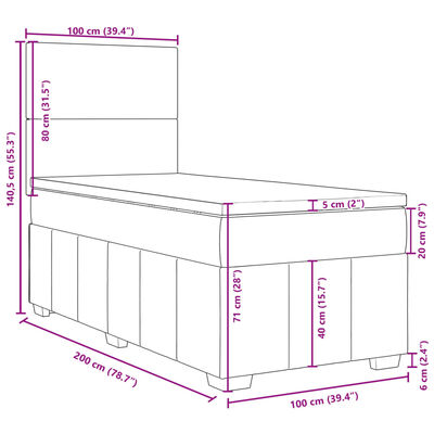 vidaXL Pat box spring cu saltea, crem, 100x200 cm, textil