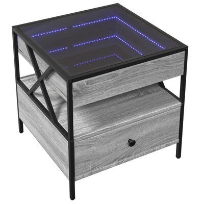 vidaXL Măsuță de cafea cu LED infinity, gri sonoma, 50x50x51 cm