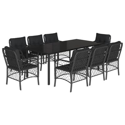 vidaXL Set mobilier de grădină cu perne, 9 piese, negru, poliratan