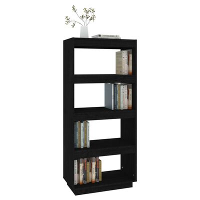 vidaXL Bibliotecă/Separator cameră negru 60x35x135 cm lemn masiv pin