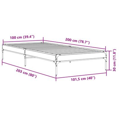 vidaXL Cadru de pat, negru, 100x200 cm, lemn prelucrat și metal