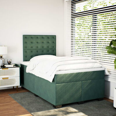 vidaXL Pat box spring cu saltea, verde închis, 120x200 cm, catifea