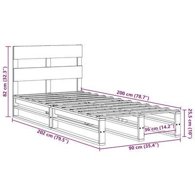 vidaXL Cadru de pat fără saltea, alb, 90x200 cm, lemn masiv pin