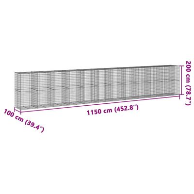 vidaXL Coș gabion cu capac, 1150x100x200 cm, fier galvanizat