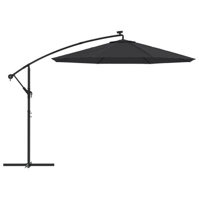 vidaXL Umbrelă suspendată cu LED-uri și stâlp de oțel, negru, 300 cm