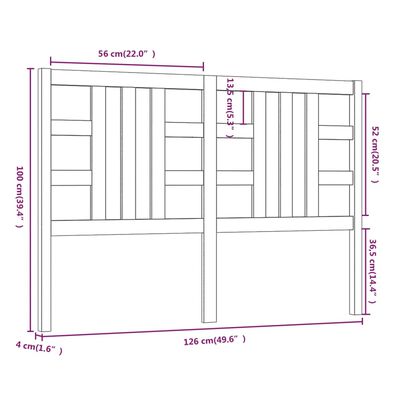 vidaXL Tăblie de pat, alb, 126x4x100 cm, lemn masiv de pin