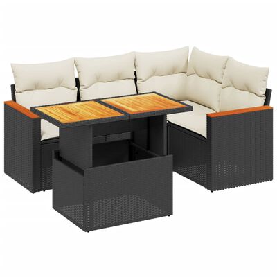 vidaXL Set mobilier de grădină cu perne, 5 piese, negru, poliratan