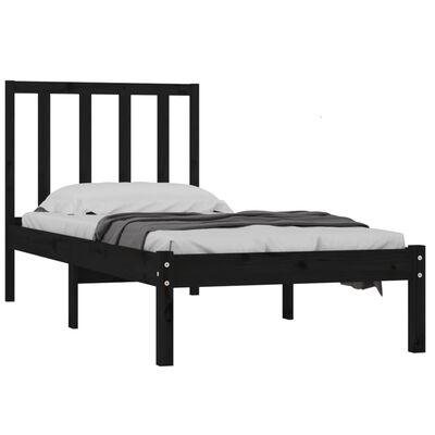 vidaXL Cadru de pat single, negru, 90x190 cm, lemn masiv de pin