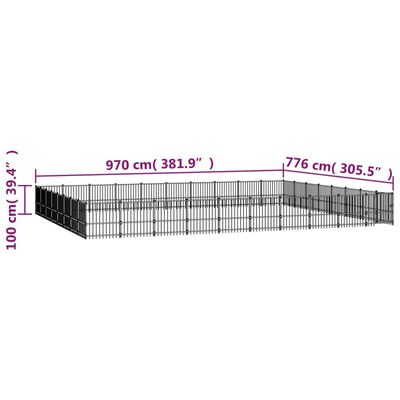 vidaXL Padoc pentru câini de exterior, 75,27 m², oțel